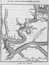 Carte des stations quaternaires de la Vézère / Erhard.  Extrait de : " L'homme préhistorique étudié d'après les monuments." / John Lubbock. - Paris : Librairie Germer Baillière, 1876. Fig. 235.